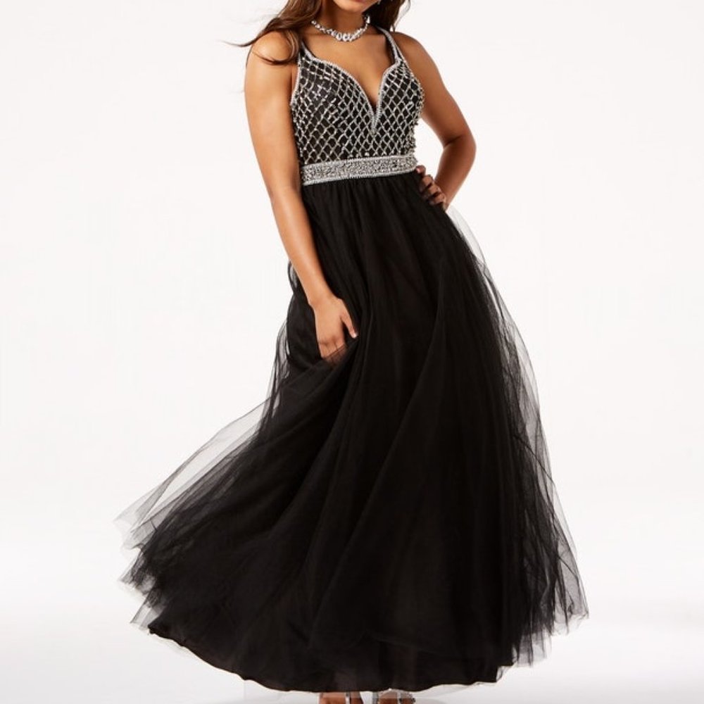 Embellished Strappy Black Gown